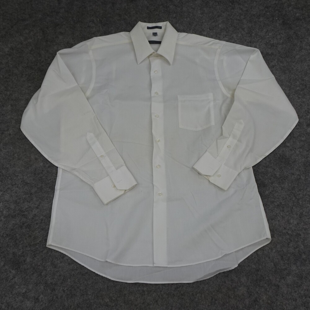 Geoffrey Beene Shirt Mens Large L 16.5 White Long Sleeve Button Up Cotton Solid